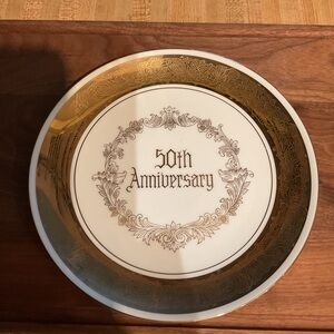 Gold and White 50th Anniversary Decorative Plate by Enesco 1983